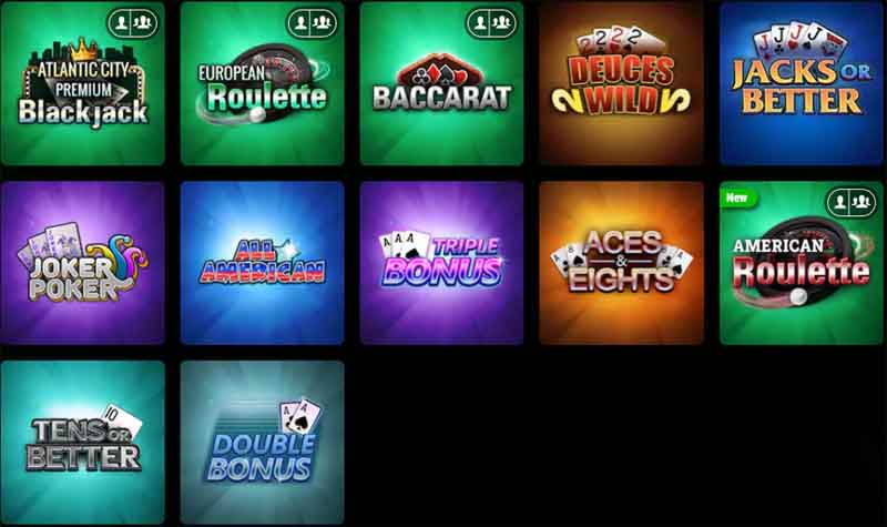 Popular RNG table games and several video poker variations are always available